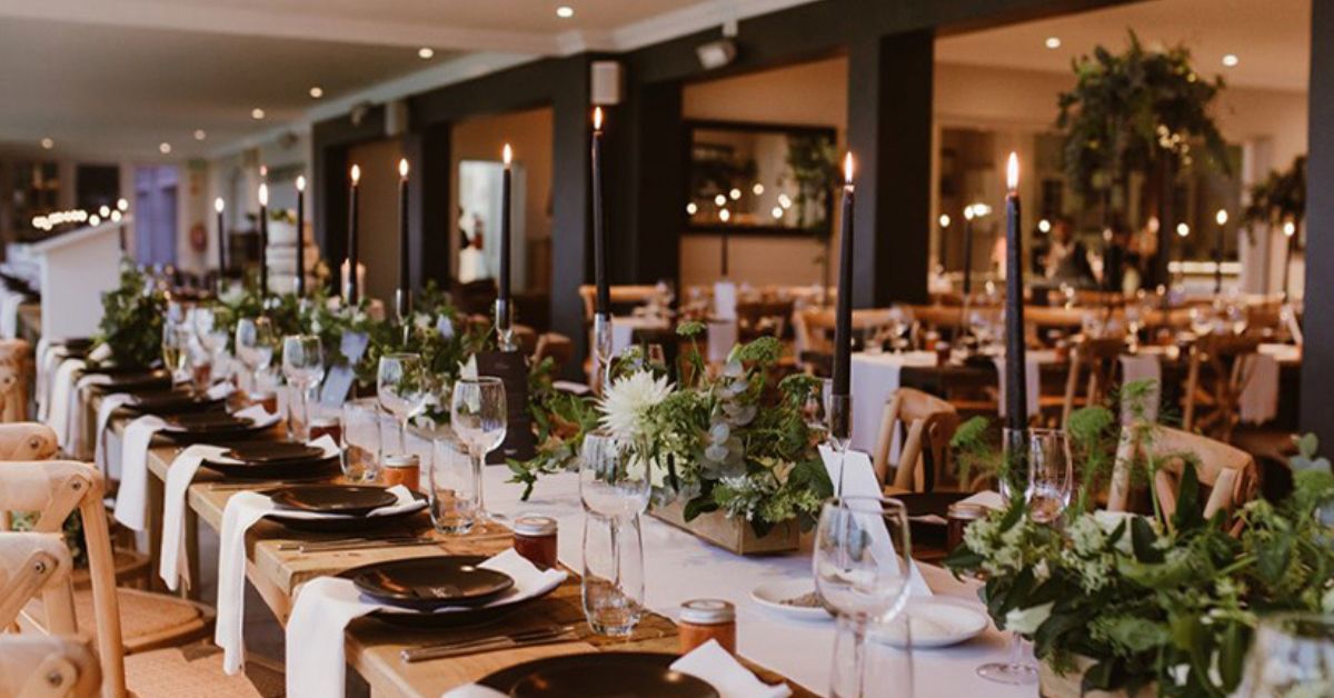 Reception space for a wedding hosted at Blue Bay Lodge 