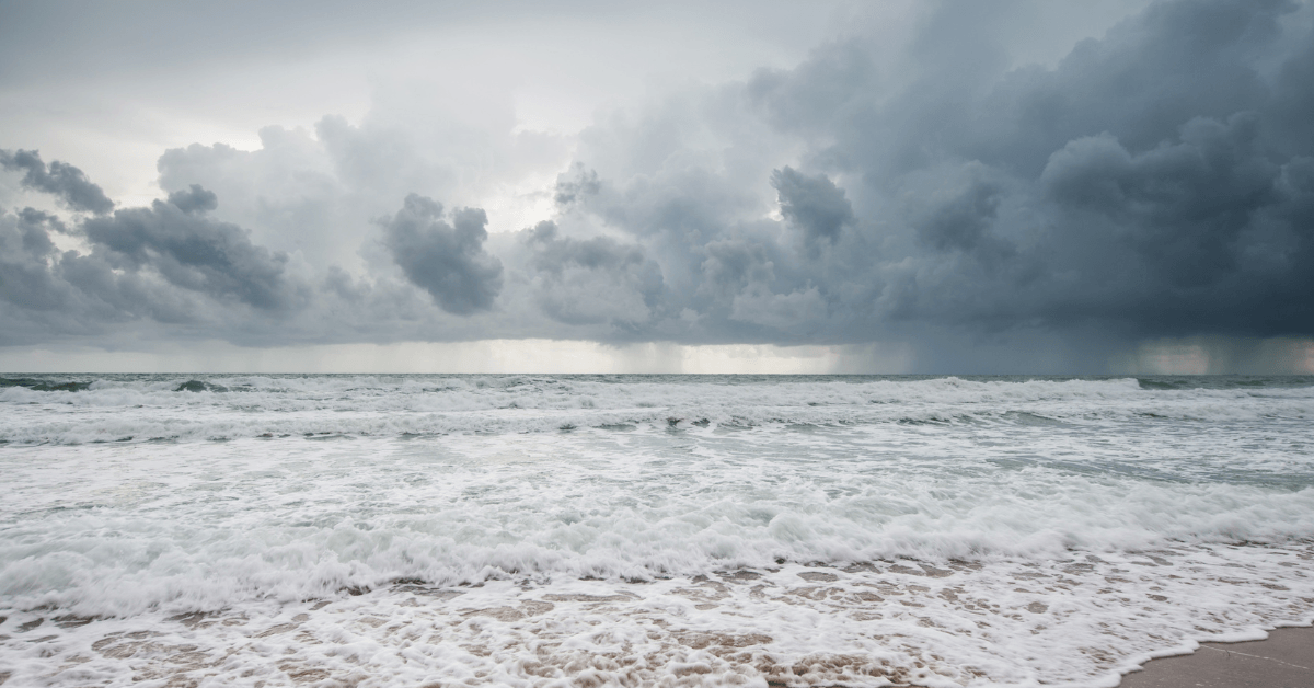 Moody weather ocean scene with rough waves and heavy clouds along the west coast